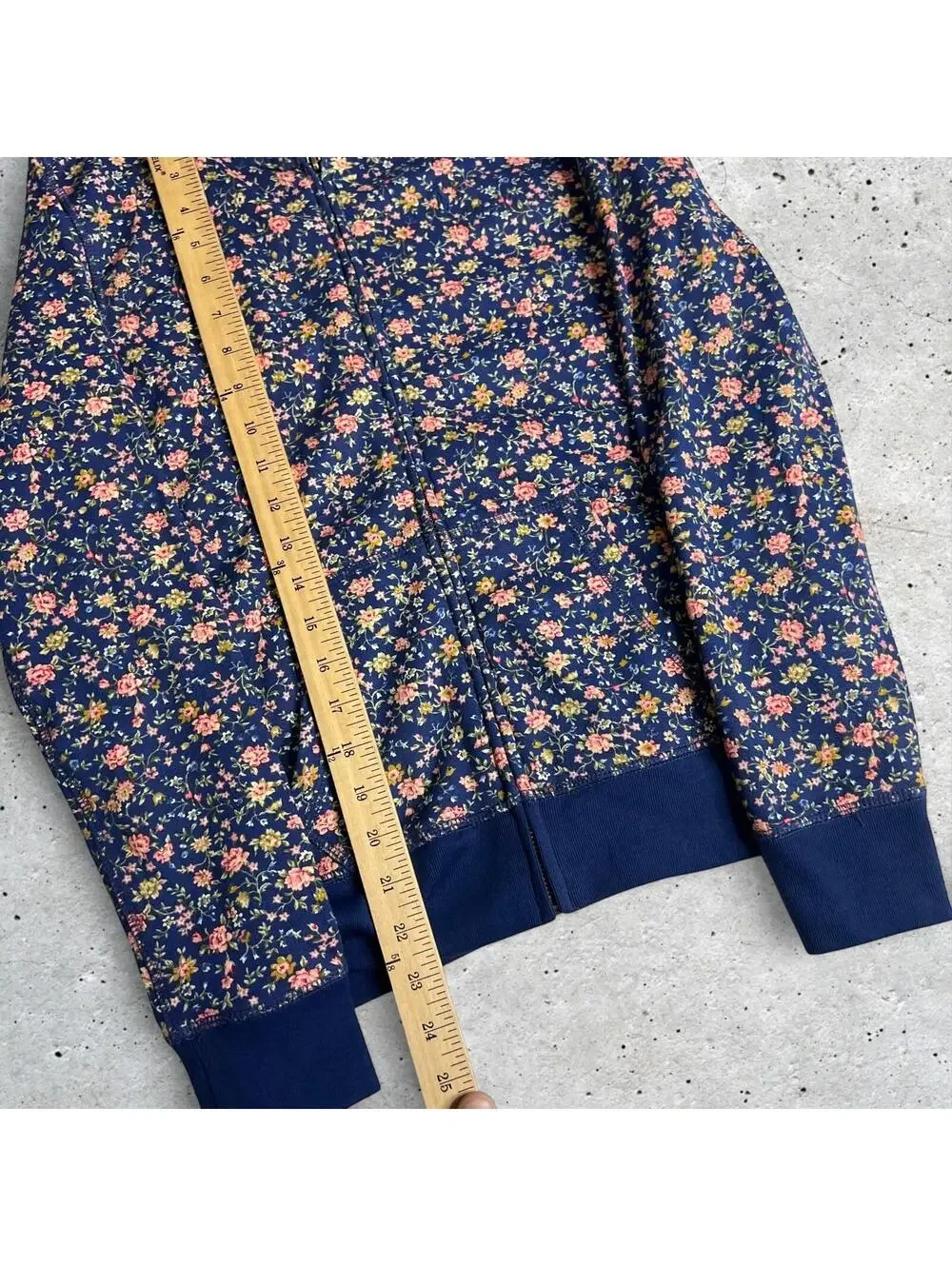 Polo Ralph Lauren Girls Floral Print Zip Front Blue Hoodie Size XL